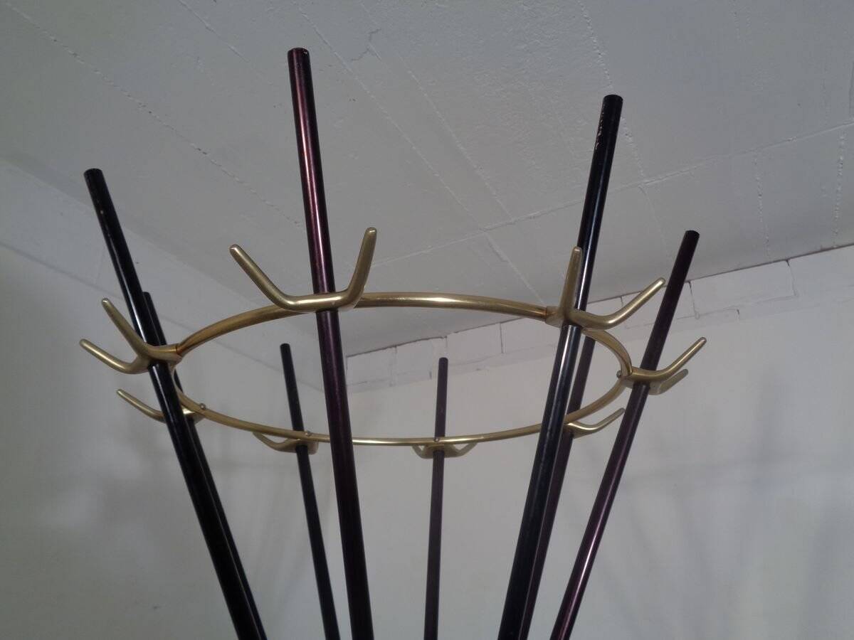 Italian copper and steel tubular coat rack, 1950s