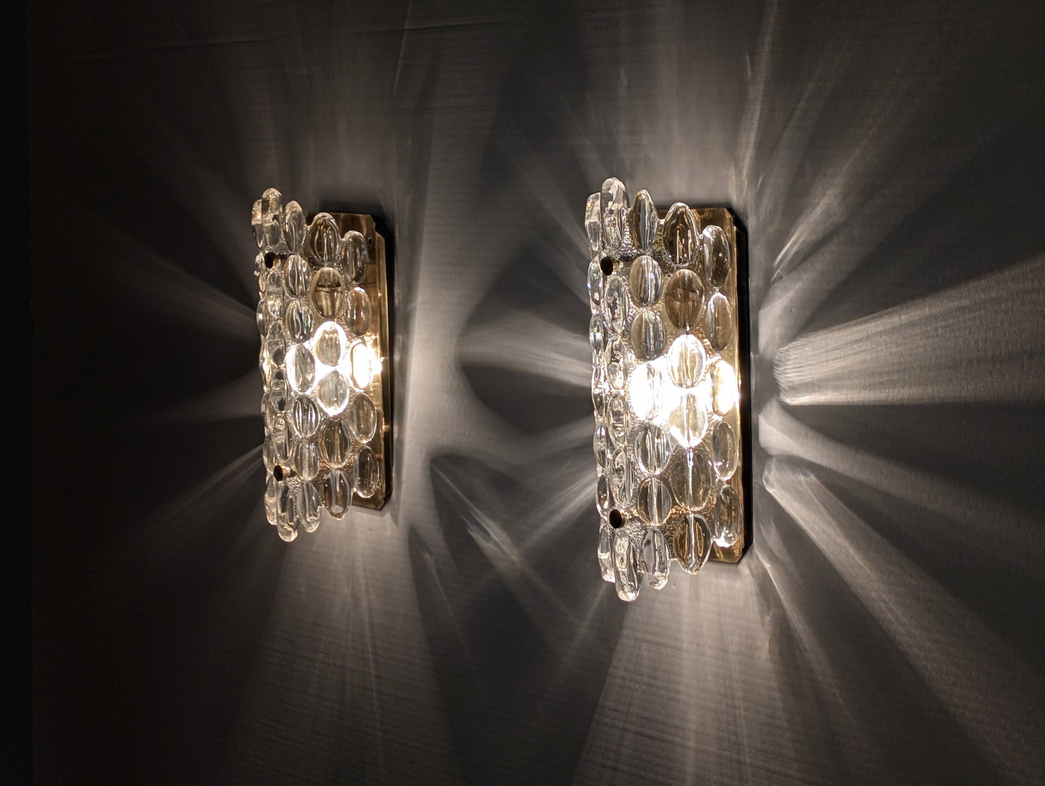 Pair of ÖIA Swedish Glass and Brass Wall Sconces 1960s