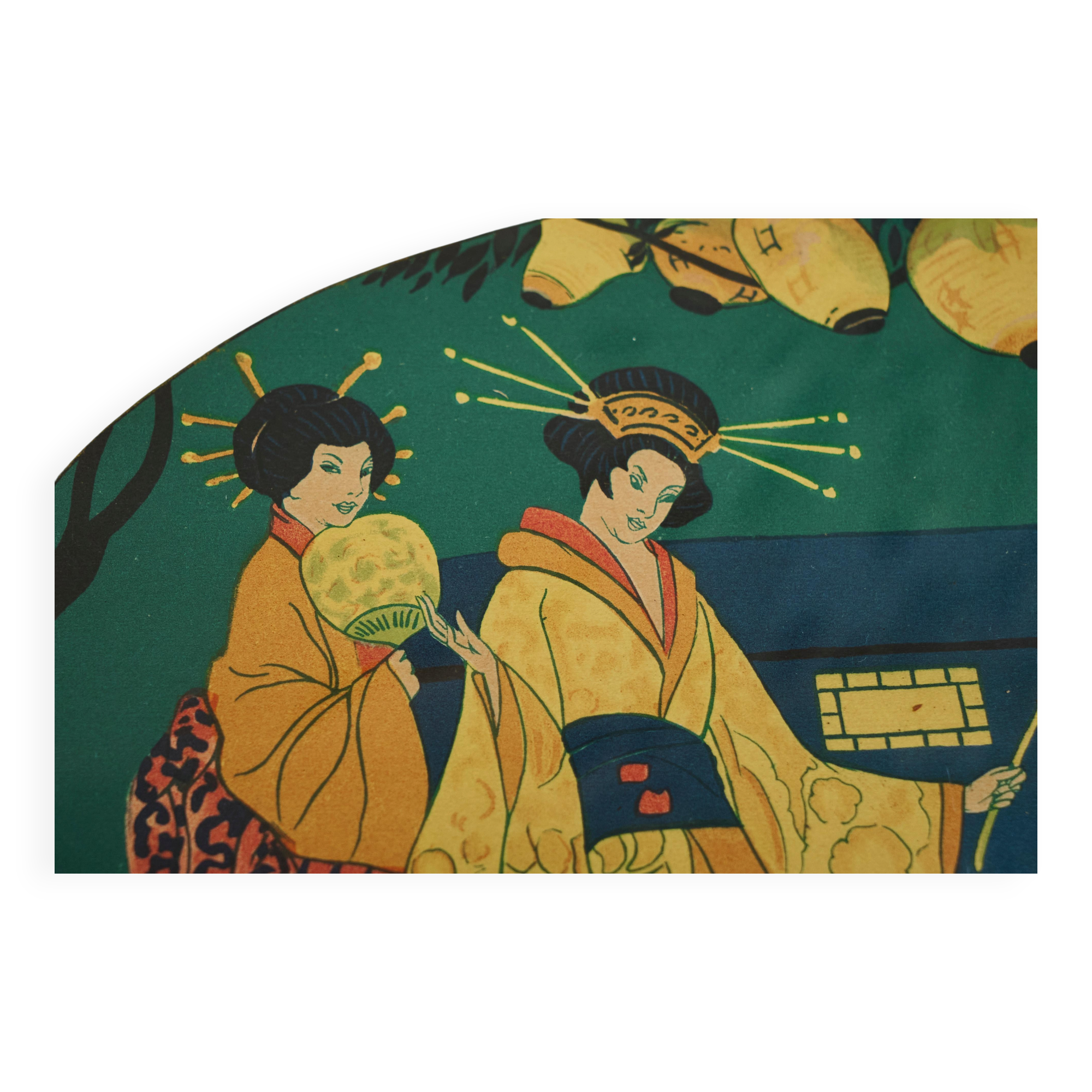 Art Deco Japanese-themed wooden and glass plateau, 1940s.