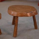 Pair of brutalist stools in solid elm, 1950s