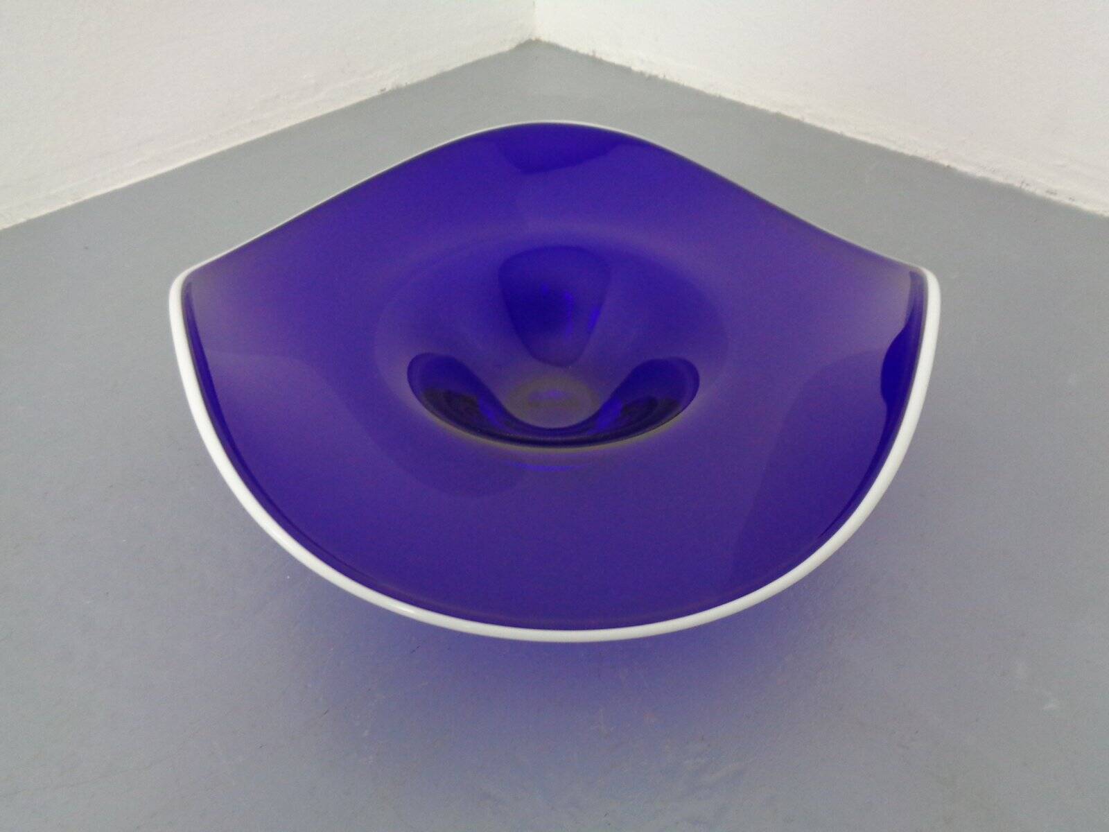 Large blue glass bowl, Czechoslovakia, 1960s