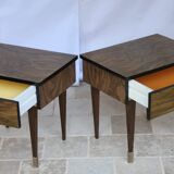 Pair of bedside table varnished wood 60s