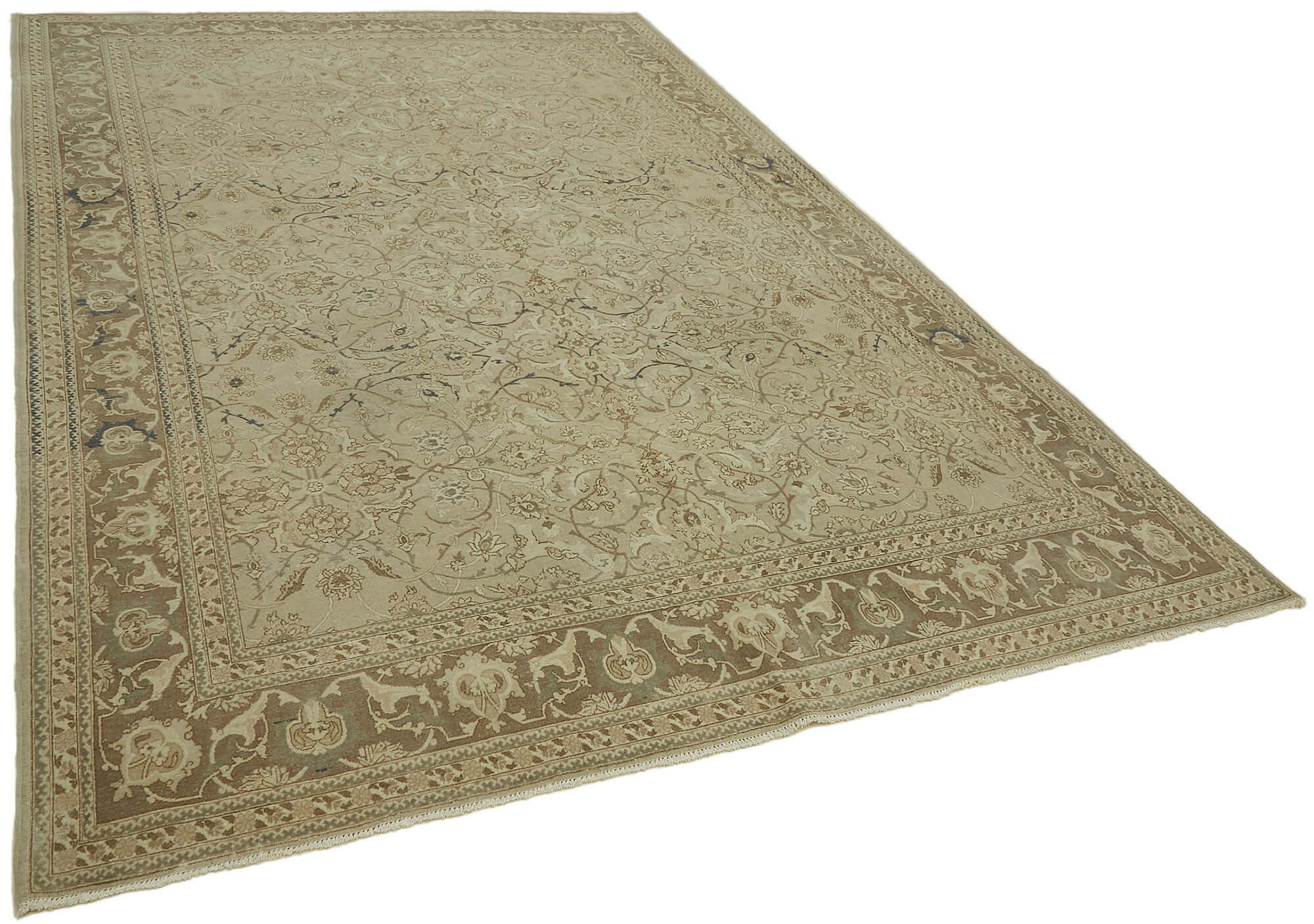 Hand-knotted persian  1970s 220 cm x 327 cm beige wool carpet