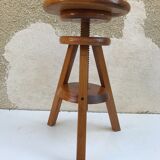 Stool former painter tripod adjustable screw 70s vintage wooden