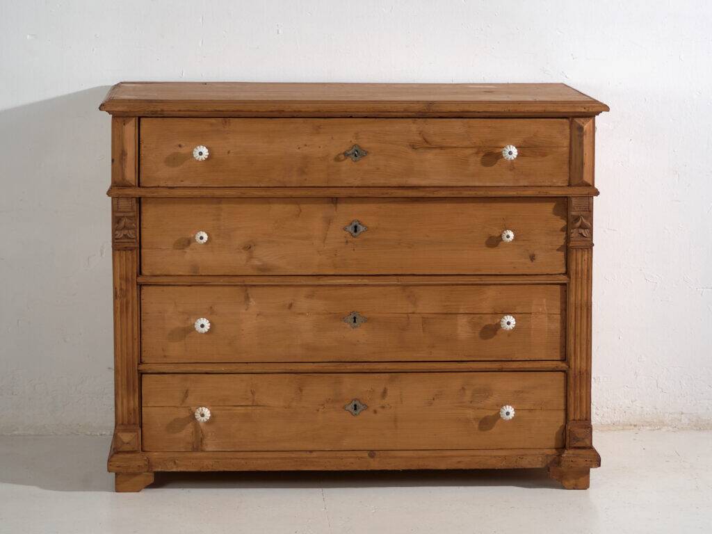Antique solid pine chest of drawers – European rustic chest of drawers – circa 1900