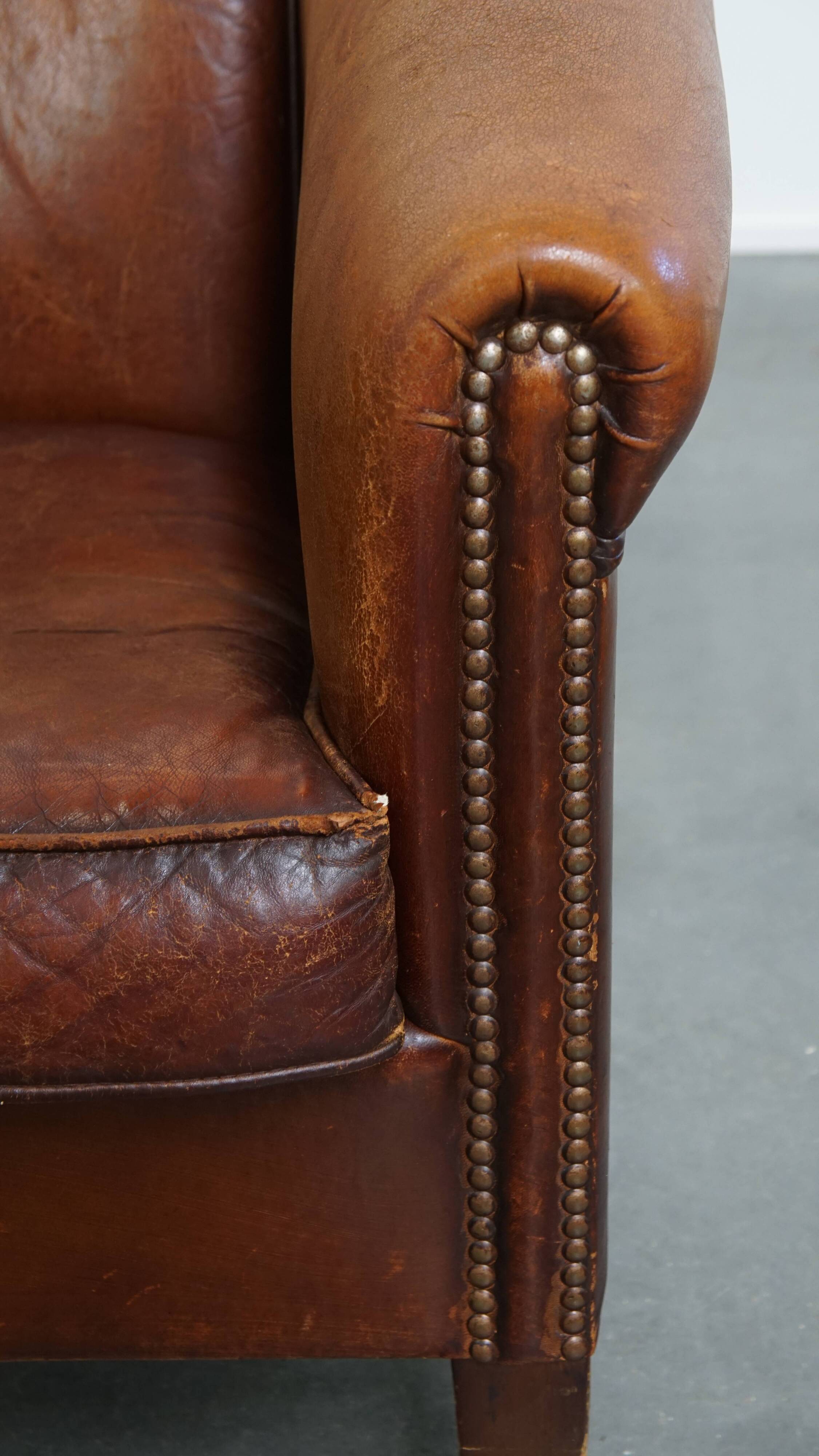 Cognac-Colored Sheepskin Leather Club Chair