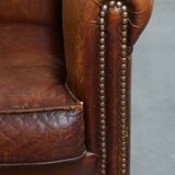 Cognac-Colored Sheepskin Leather Club Chair