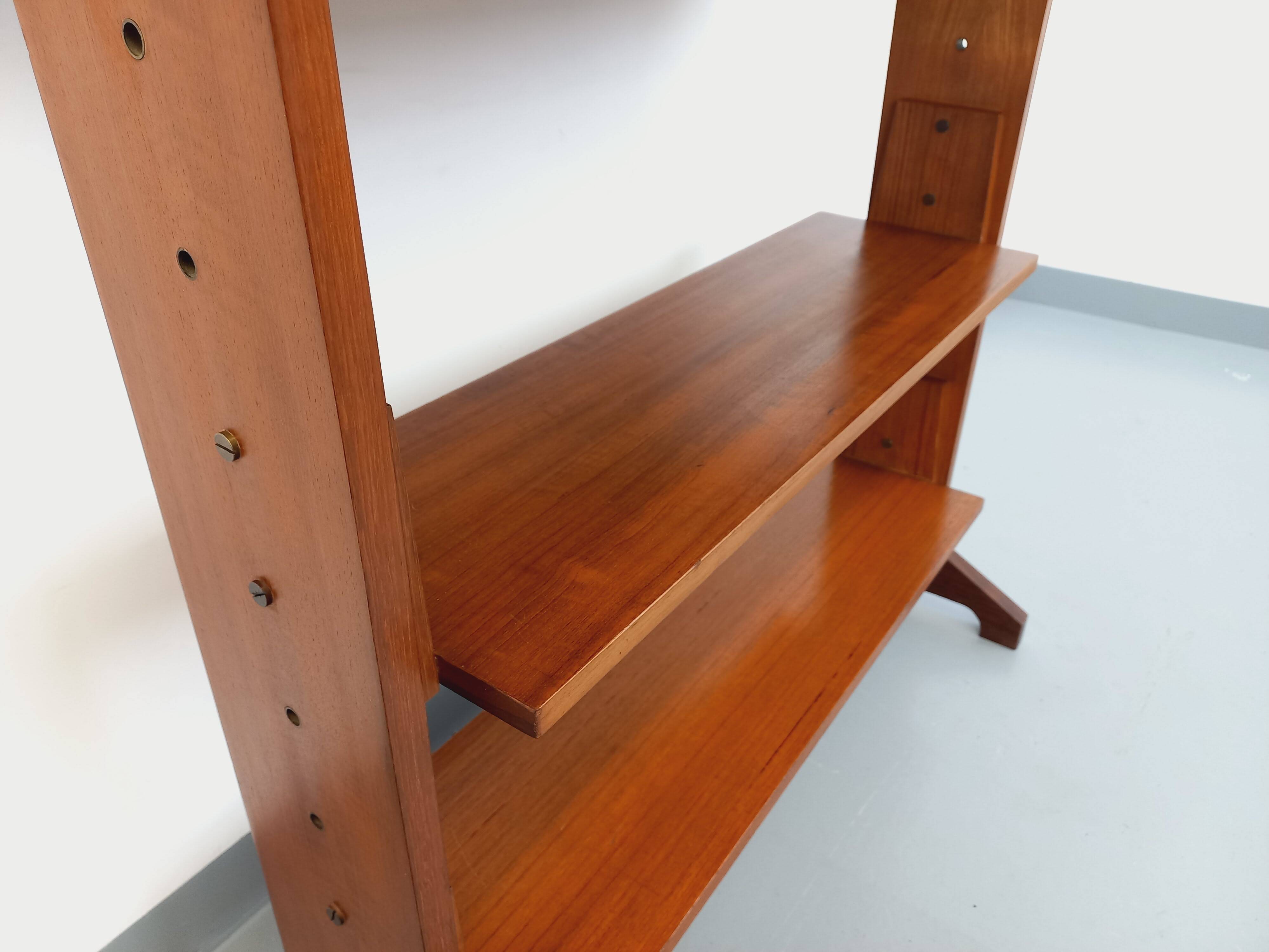 Vintage modular secretary shelf bookcase in teak from the 60s