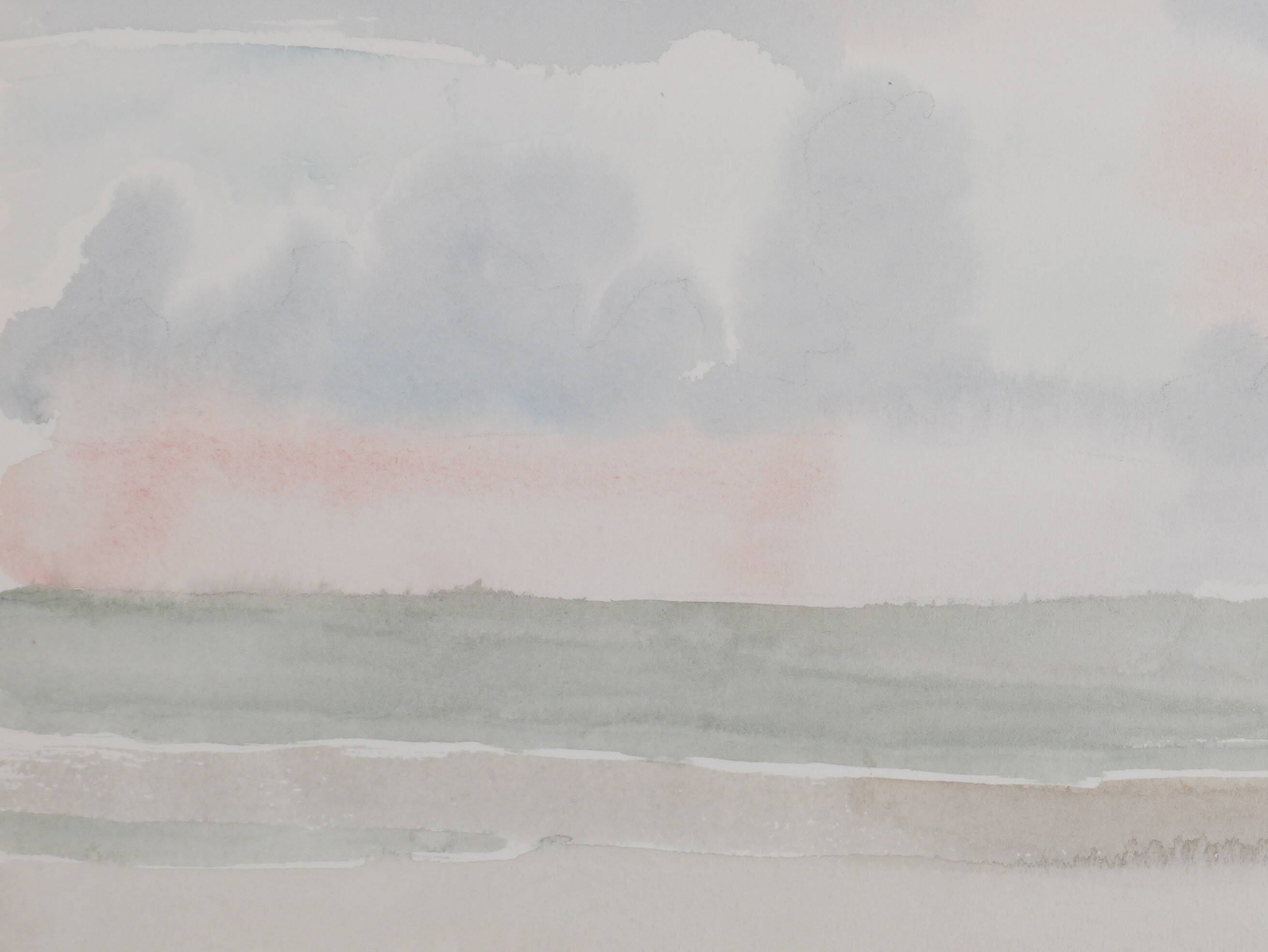 Camille COMBE: Shady seaside, Original signed watercolor