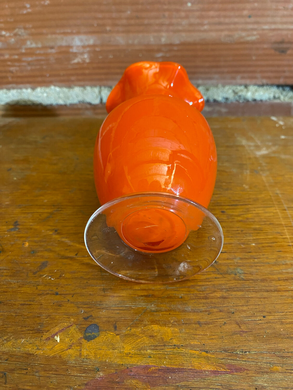 Antique MURANO Orange Blown Glass Vase Corolla Neck Vintage Decoration