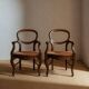 Vintage set of 2 Louis-Philippe armchairs from the 19th century, cherry wood chairs, hand-woven straw seats, antique Italian seat, elegant gift.