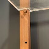 Vintage illuminated column shelf, copper steel, brutalist industrial design, ca 1970