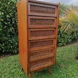 Wood and rattan chest of drawers