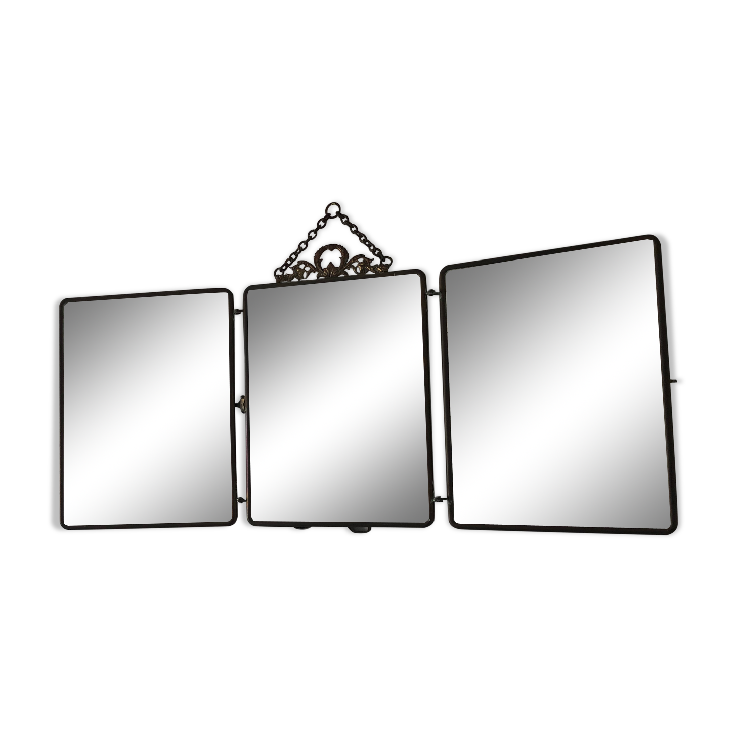Mirror triptych Barber brass nickeled vintage 1920, 28x67cm