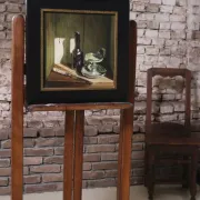 Still life with long-necked flask and finds – Marjolein van den Berg
