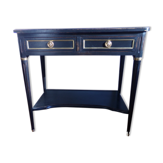 Console style Louis XVI 2 tiroirs patiné noir.