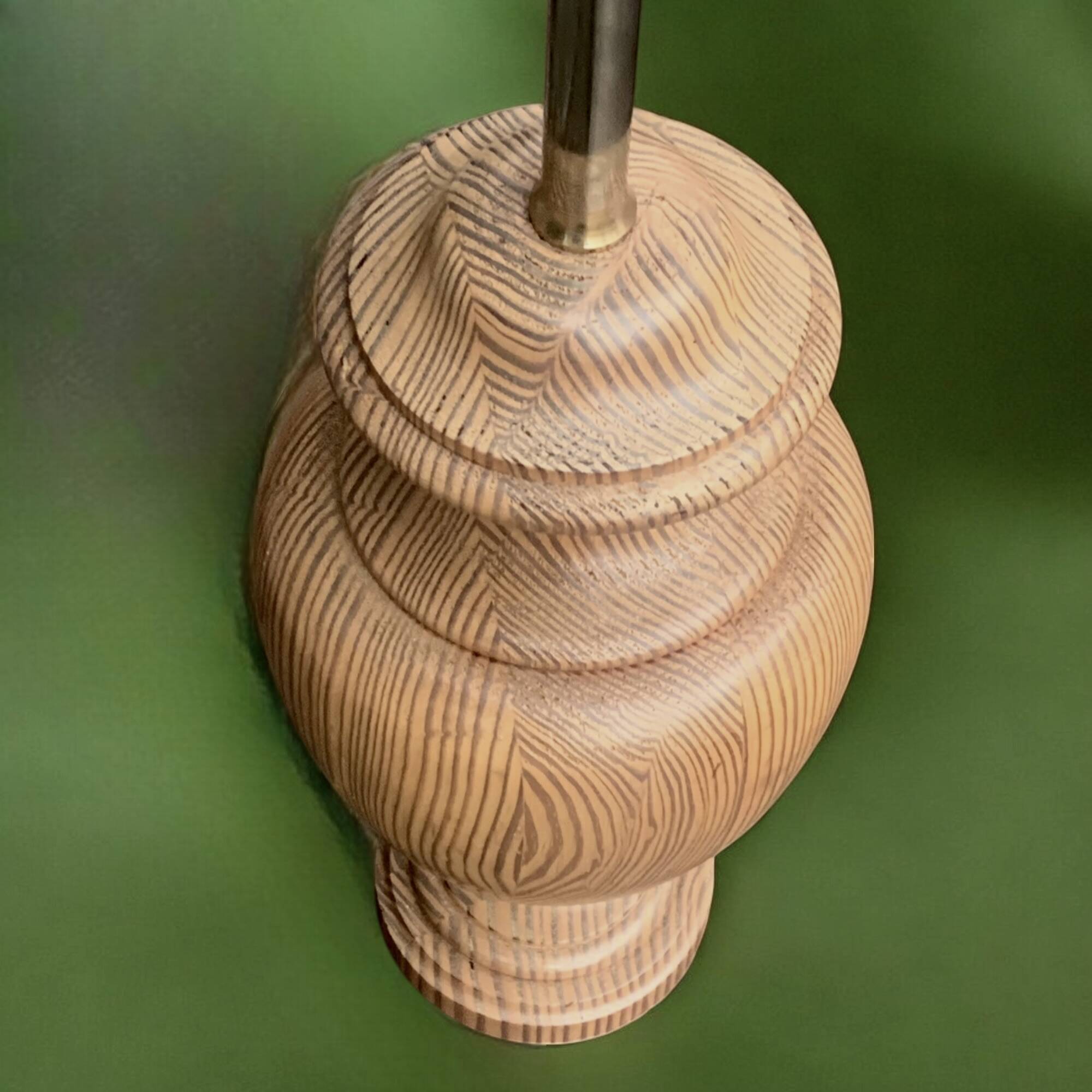 Large vintage lamp base in solid wood and chrome metal