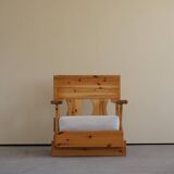 Mid century brutalist solid pine lounge chair with new upholstery, sweden, 1970s