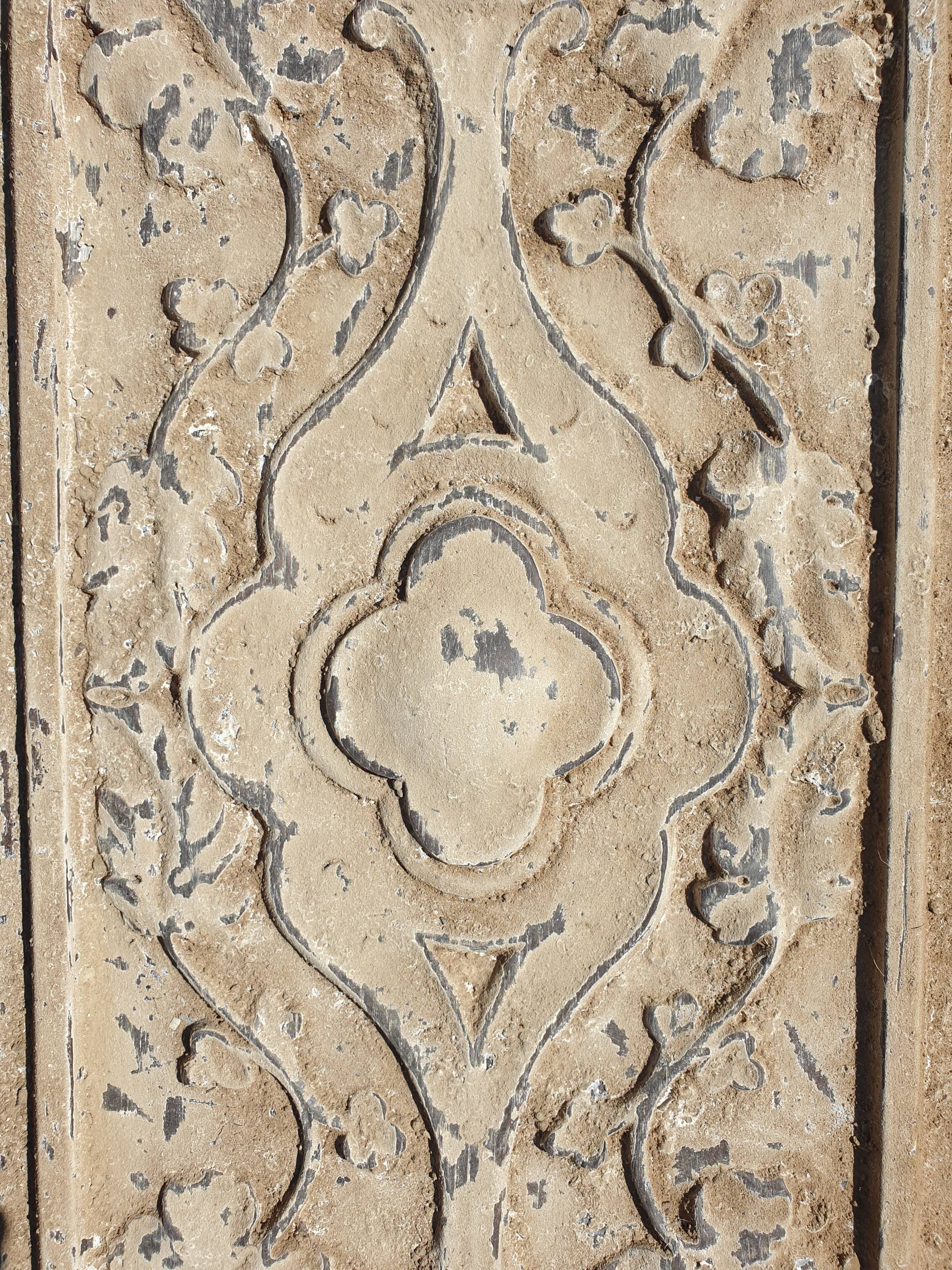 Polychrome carved wooden panel, wall element, old object