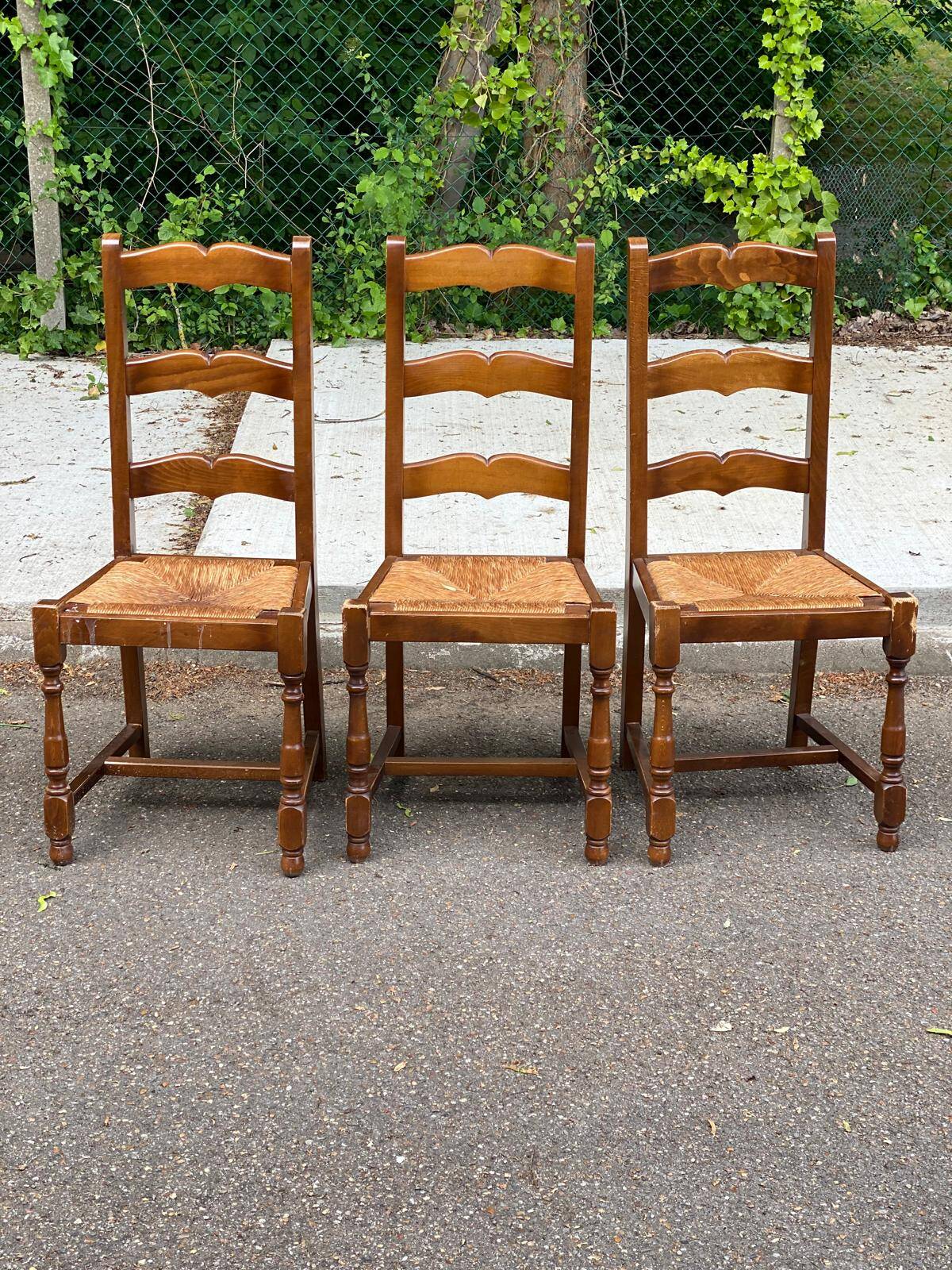 2 or 3 solid wood straw chairs, farmhouse style