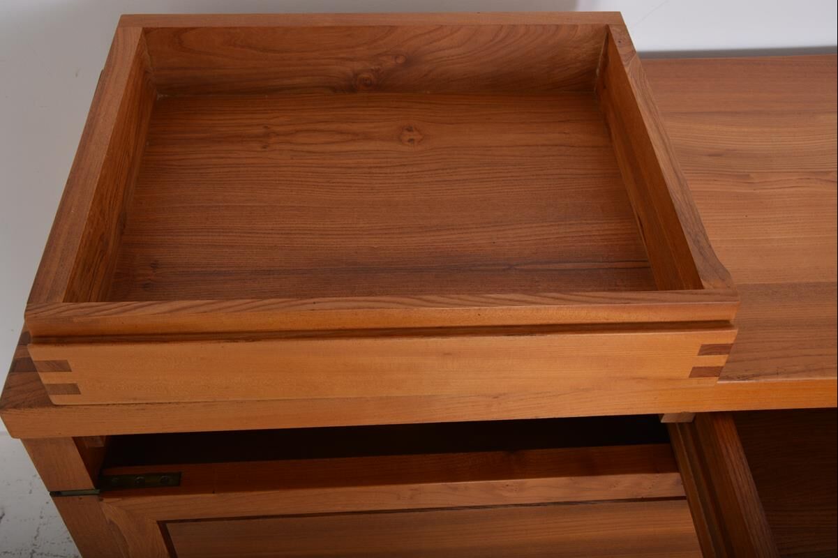 Vintage solid elm sideboard by Pierre Chapo, model R08
