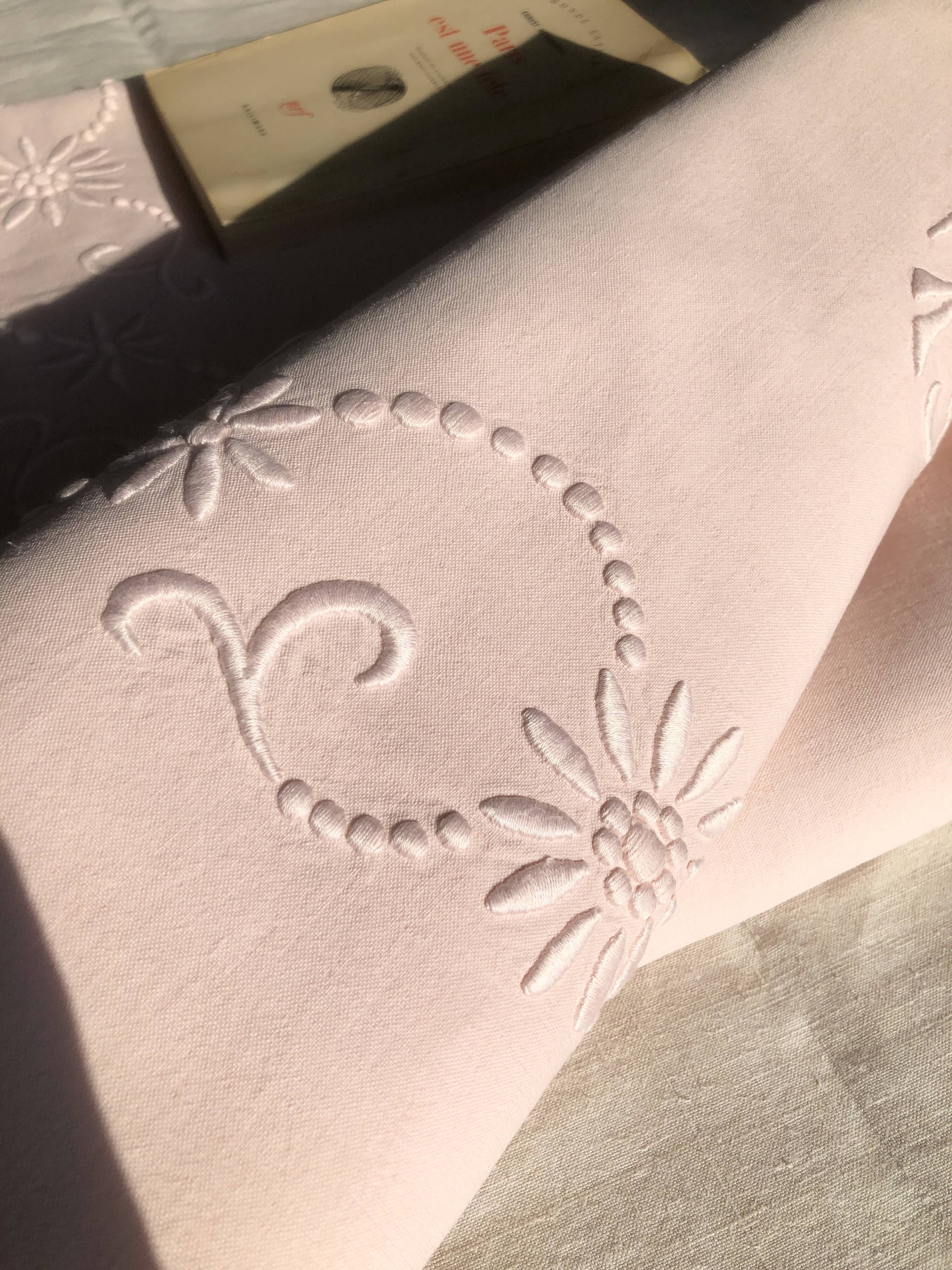 Old linen and cotton sheet dyed in baby pink