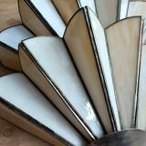 Set of 2 vintage shell or fan wall lights in glass paste and aged gold metal
