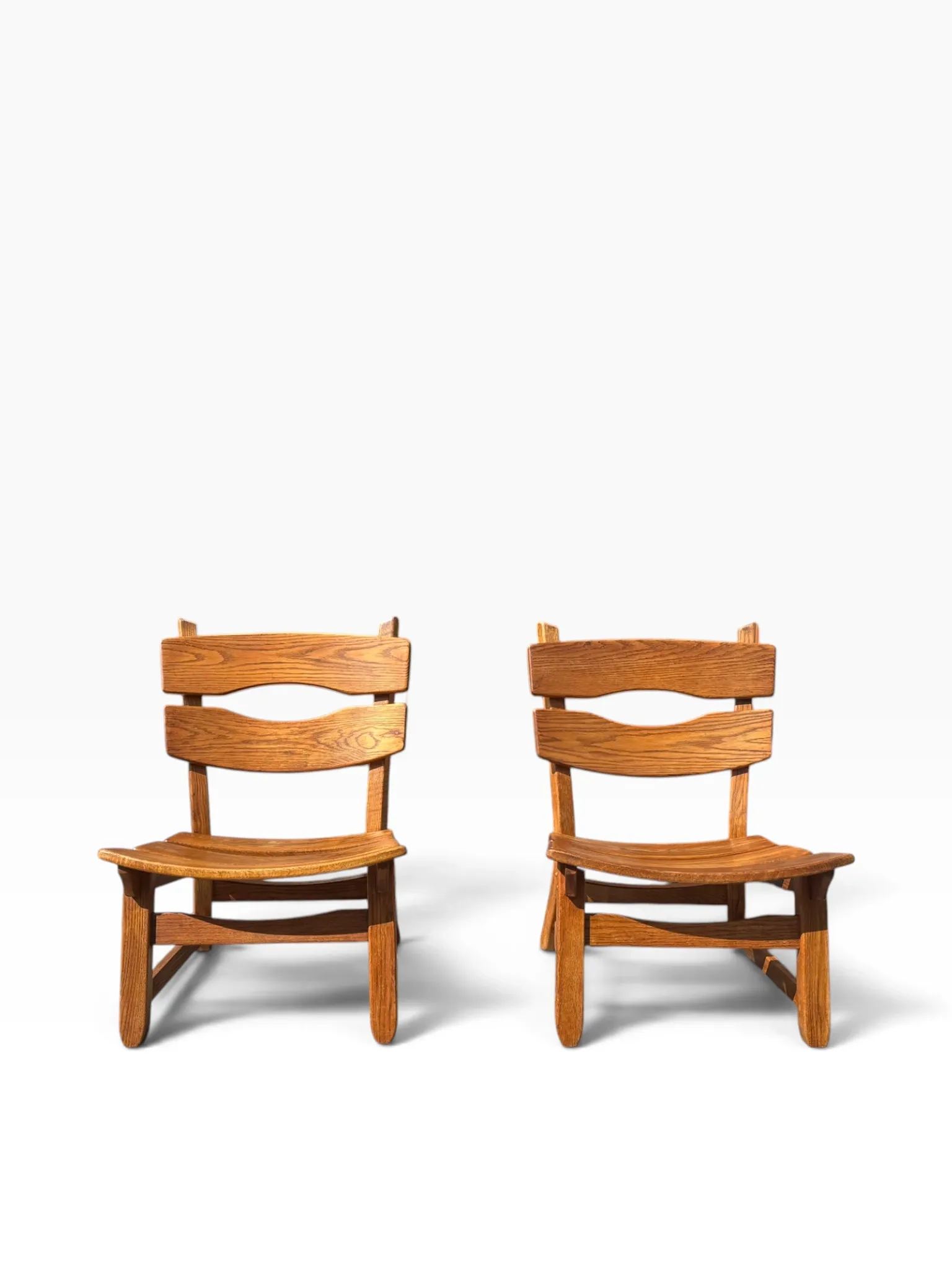 Set of 2 brutalist lounge chairs in oak by Dittmann & Co for Awa.