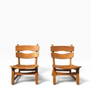 Set of 2 brutalist lounge chairs in oak by Dittmann & Co for Awa.