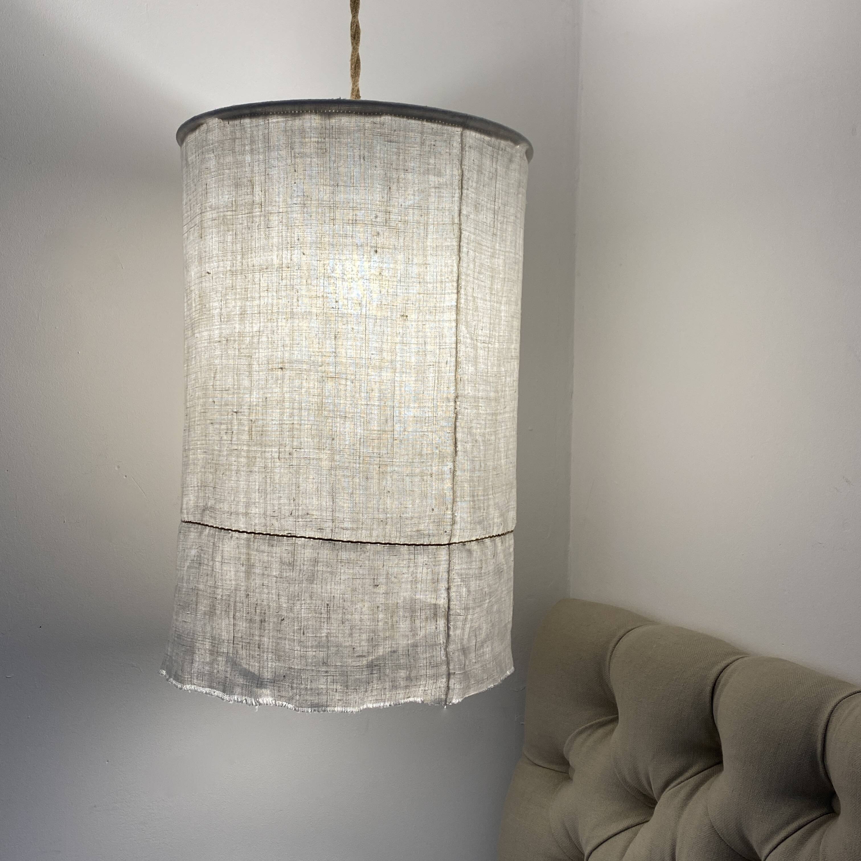 Old linen fabric lampshade suspension