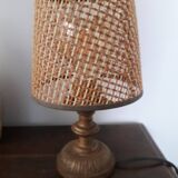 Vintage metal lamp with its caned lampshade