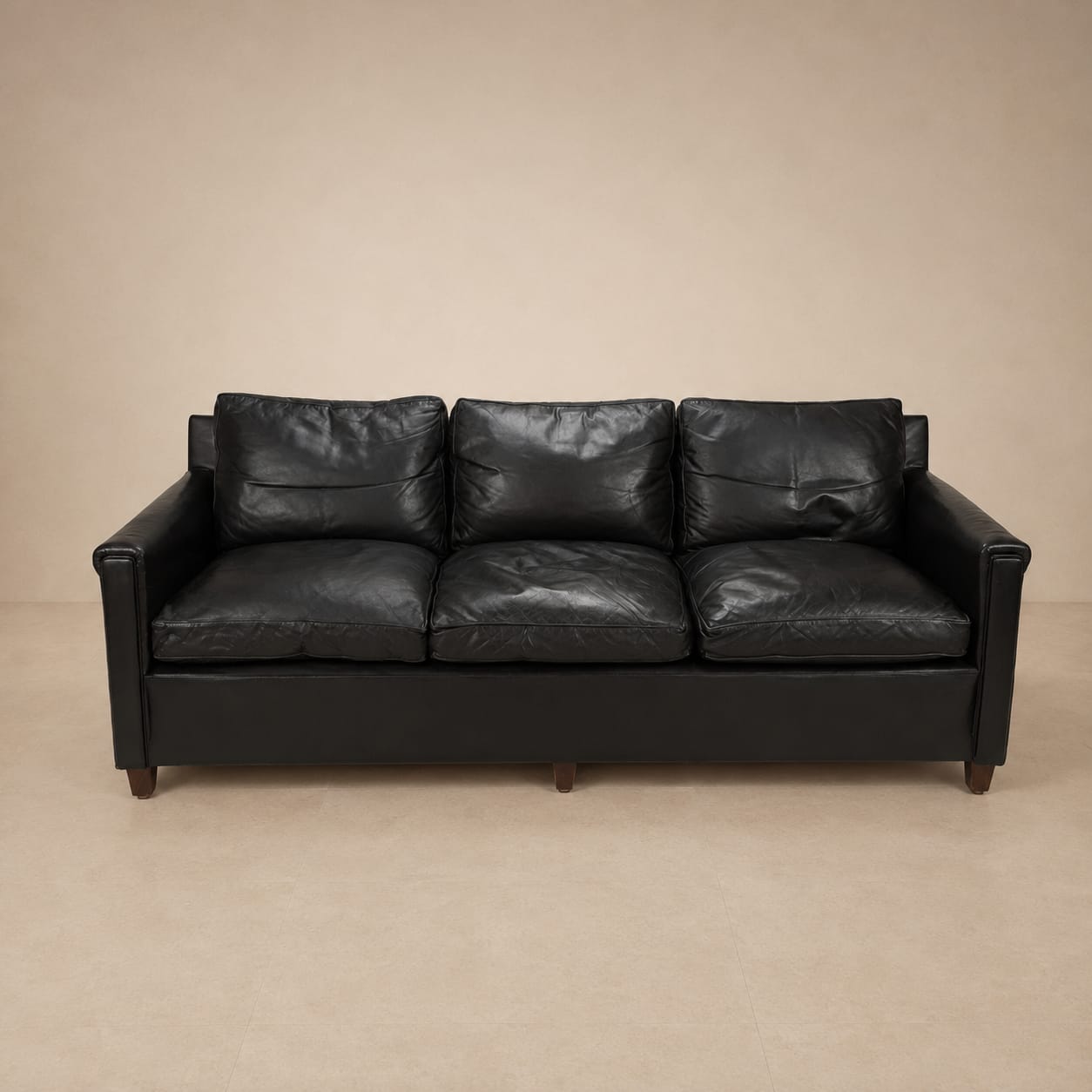 Mid-century black leather Scandinavian 3-seater sofa, 1950s
