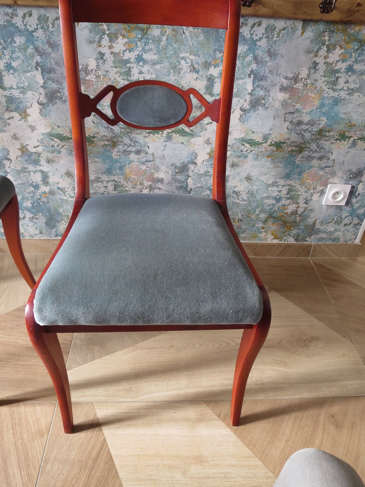 Rare - Set of 4 Louis Philippe/restoration style chairs with medallion - Colour blue / cherry wood