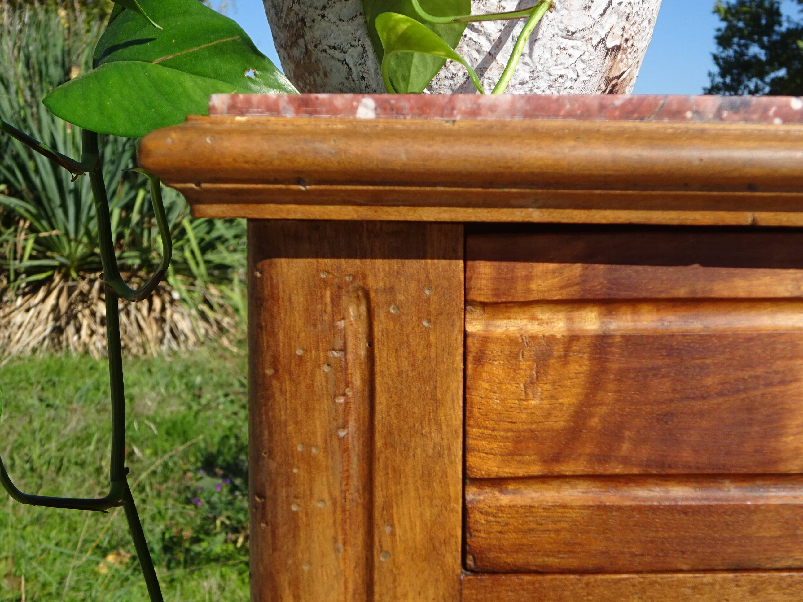 Antique nightstand in walnut and marble, Louis XVI