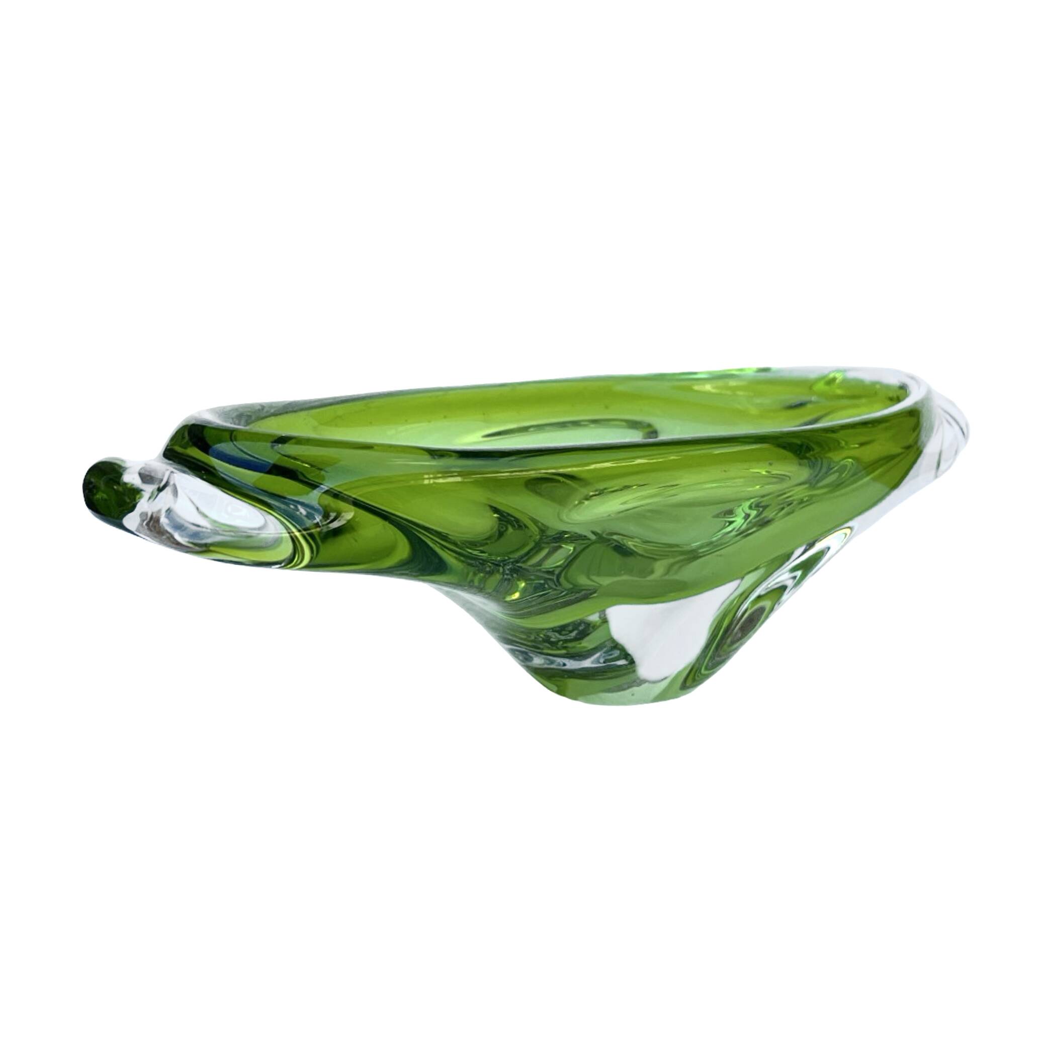 Green glass bowl, designed by J. Broz, Skrdlovice, Czechoslovakia, 1960s.