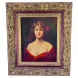 Portrait of a woman oil painting on panel 19th century signed ROLLAND framed