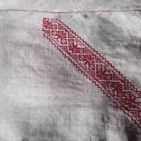 Nappe et serviettes anciennes lin fin blanc broderies rouge