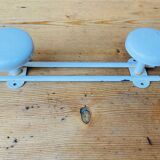 Metal wall coat rack 2 white hooks 60s.