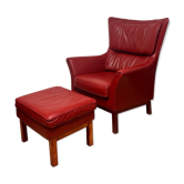 Fauteuil et repose-pieds en cuir rouge Börje Andersson 'Ulferts', milieu XXème