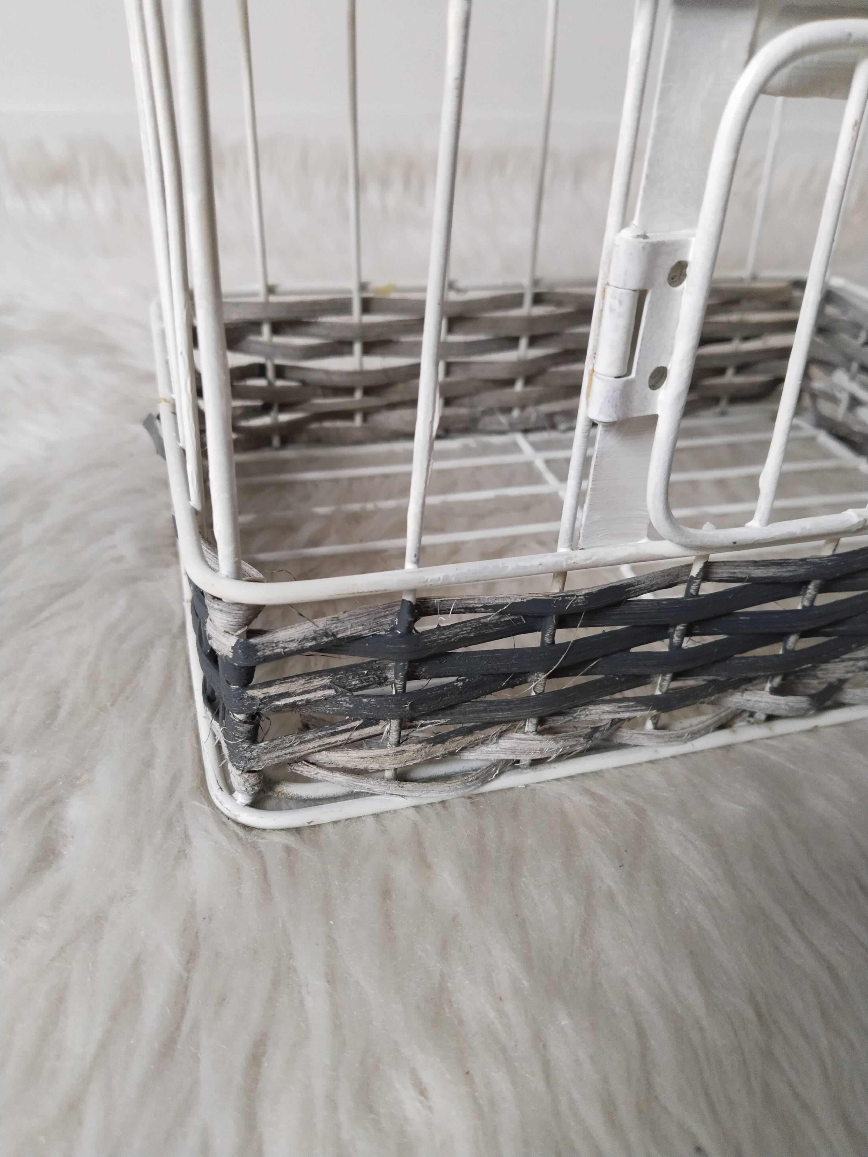 Cage for metal decoration, white patina and rattan, wedding decoration, aviary