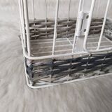 Cage for metal decoration, white patina and rattan, wedding decoration, aviary