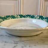 St Amand hollow dish textured white flowers on a green background, 1950s
