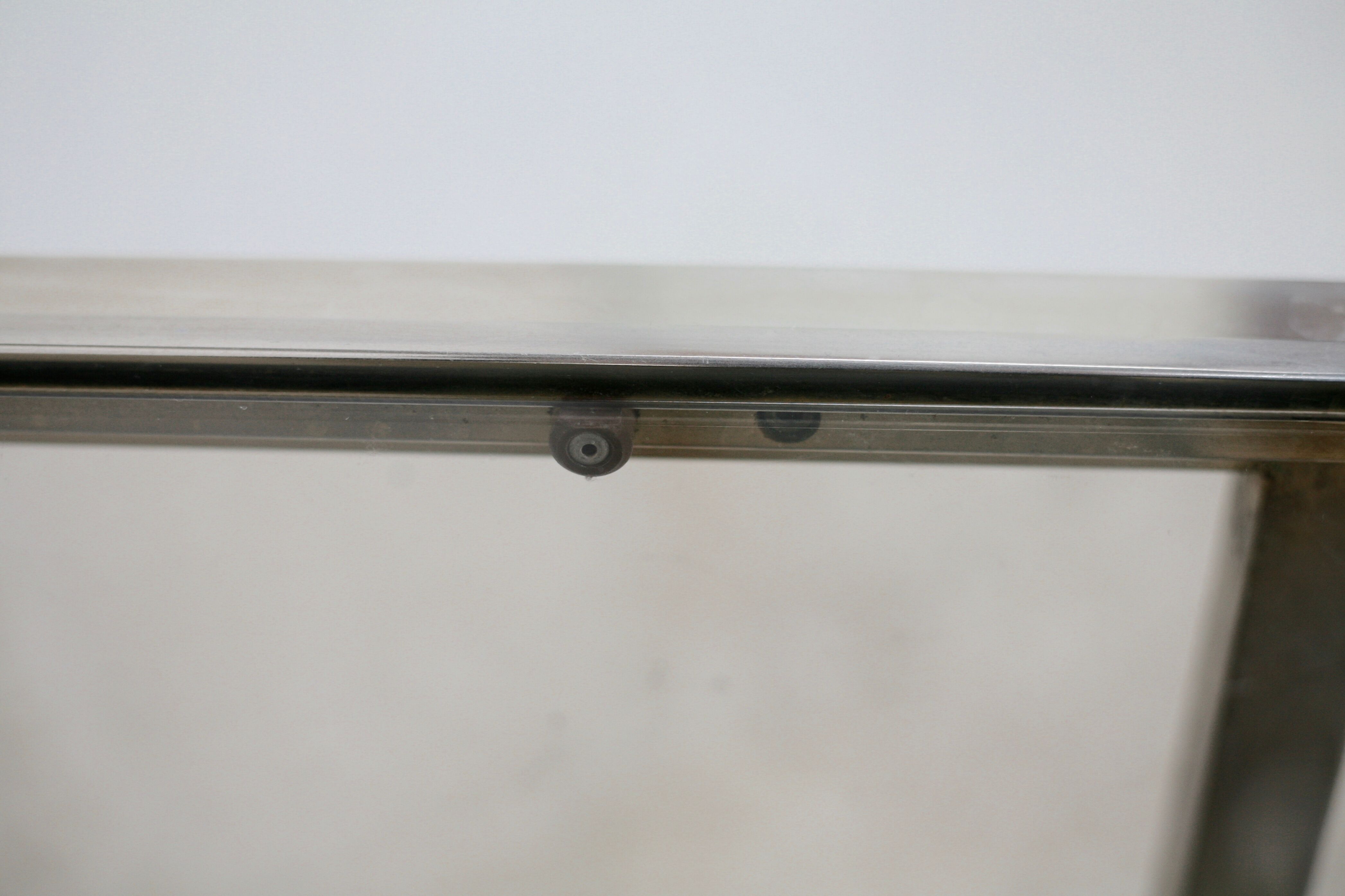 Double coffee table trays smoked glass steel. France, circa 1970