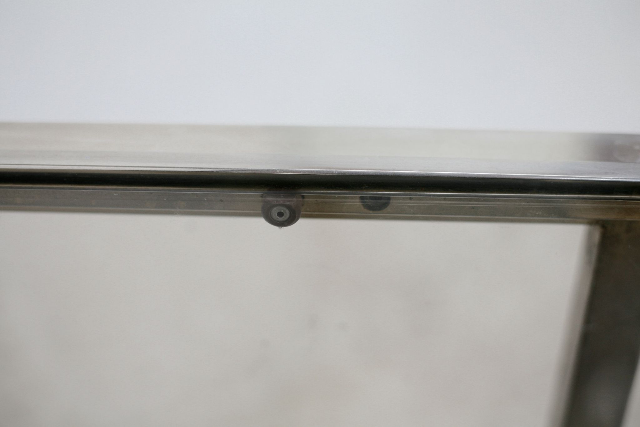 Double coffee table trays smoked glass steel. France, circa 1970