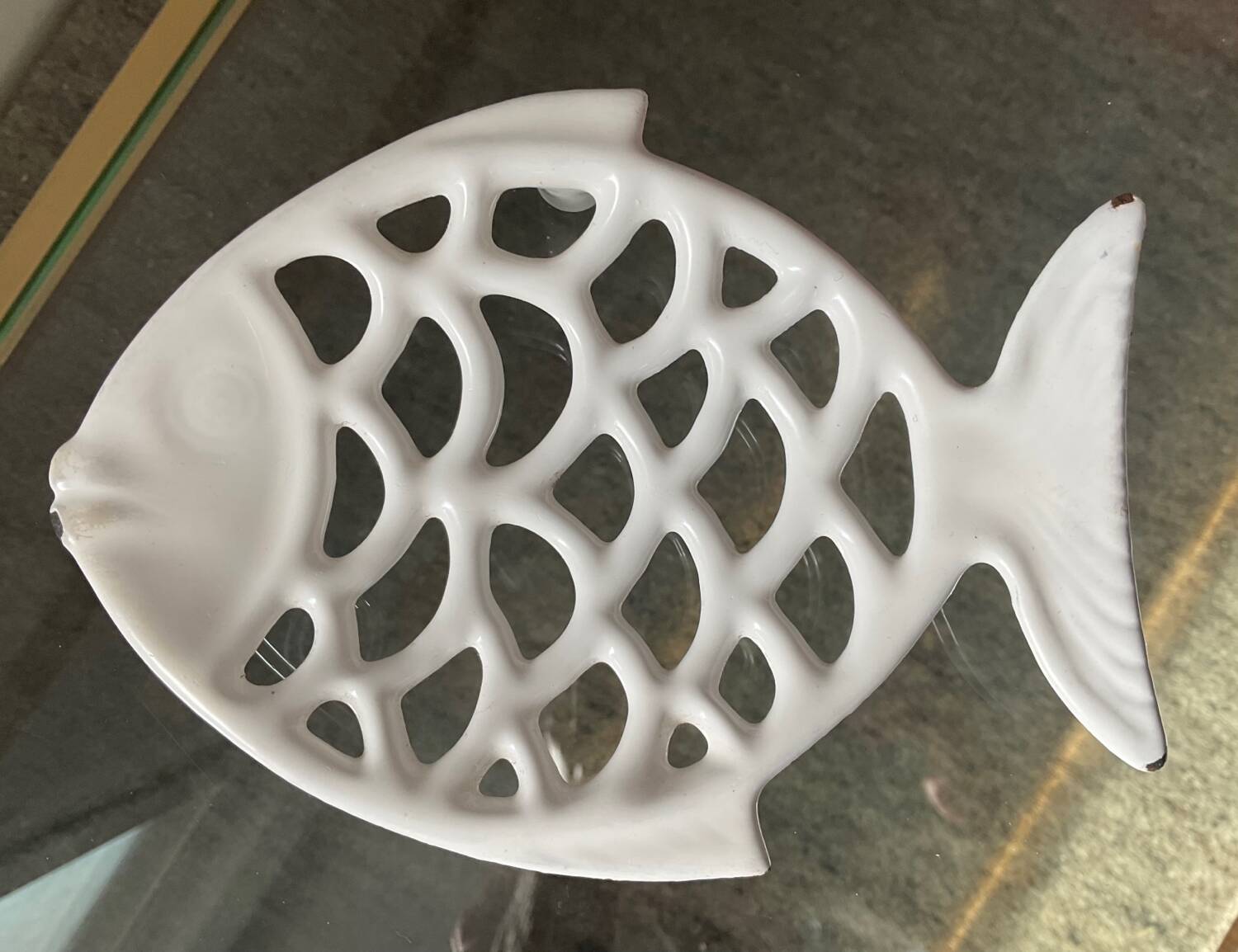 Vintage fish soap dish in enameled cast iron