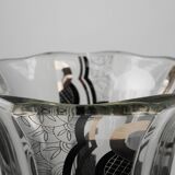 Art Deco Glass Vase with Black Graphic Decoration, France, circa 1940