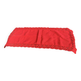 Linen and cotton table runner with vintage red crochet border