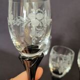 Set de 6 verres à liqueur bicolores à pied en verre gravé