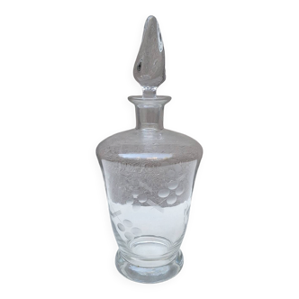 Carafe en verre moulé années 50 gravé