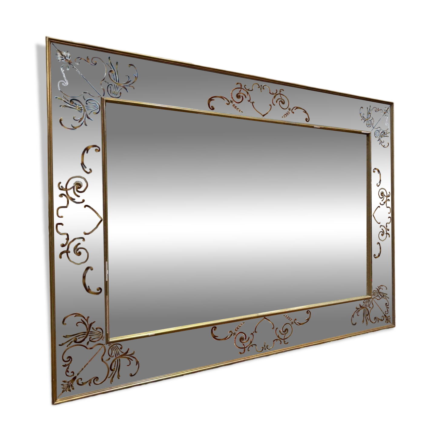 Miroir de bistrot Art Nouveau en verre églomisé